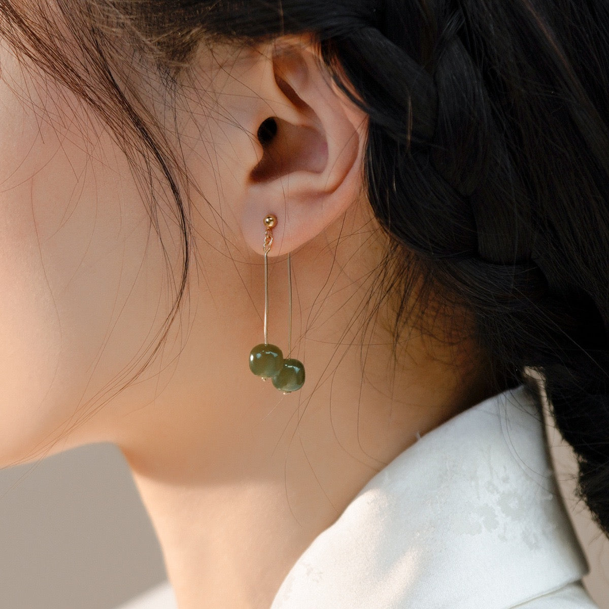 Green Jade Cherry Shape Earrings