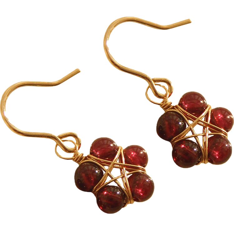 Pentagram Red Garnet Earrings