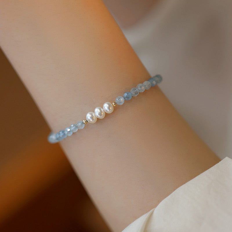 Pearls on Top - Aquamarine Bracelet with Preals